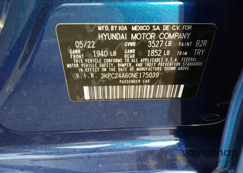 2022 Hyundai Accent Se z USA, uszkodzony, nr VIN 3KPC24A60NE175039
